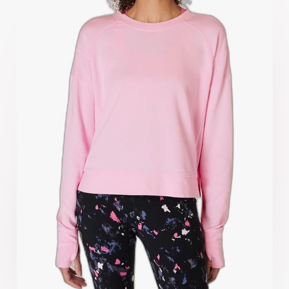 Sweaty Betty Cropped Cotton Sweatshirt L Light Pink Casual Gym Loungewear